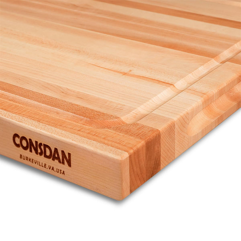 CONSDAN Wood Cutting Board for Kitchen, USA Grown Hardwood, 20 x 15, Hard Maple with Invisible Inner Handle, Prefinished with Food-Grade Oil, Suitable for Kitchen Edge Grain, 1-1/2" Thick