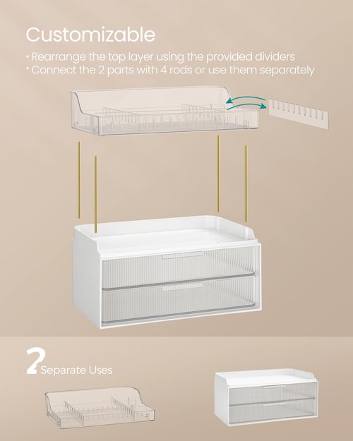 SONGMICS 4-Layer Makeup Organizer, Skincare Organizer, 4 Dividers, Anti-Slip Design, Bathroom Counter Organizer, Versatile for Vanity Bedroom Kitchen, 7.8 x 12.5 x 15.4 Inches, Transparent UJKA021W02