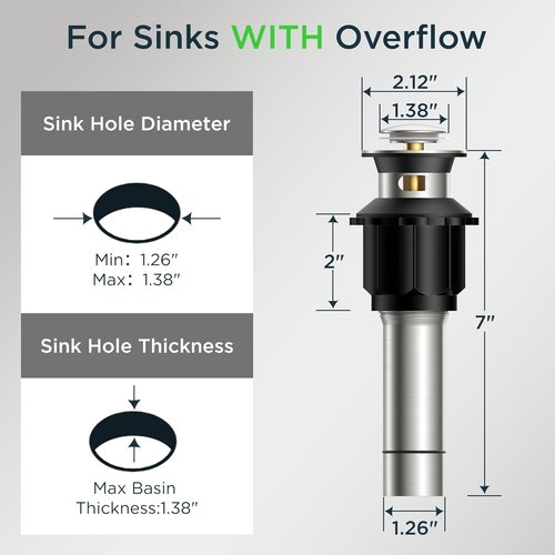FORIOUS Bathroom Sink Drain - Pop Up Assembly with Detachable Basket Stopper | 304 Stainless Steel, Brushed Nickel