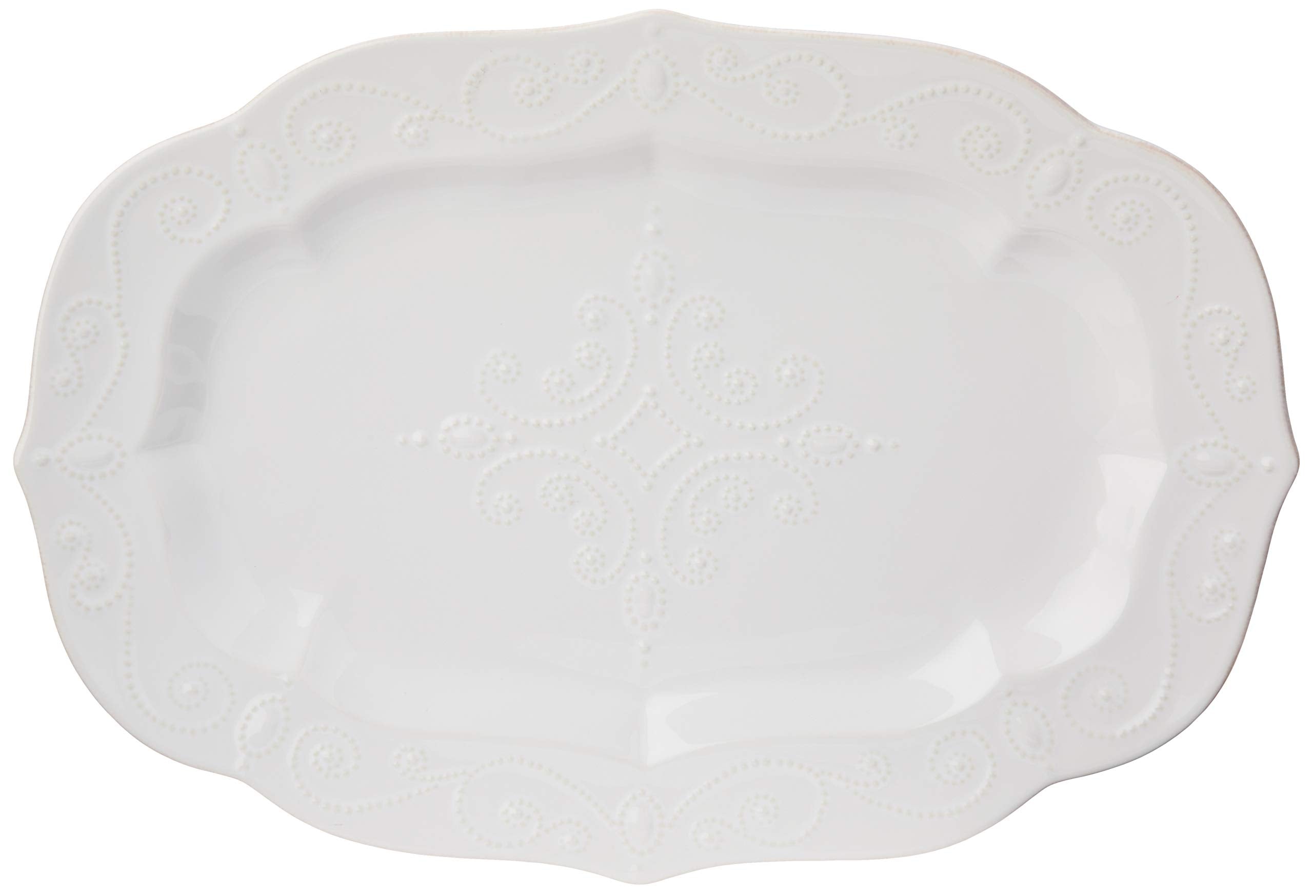 Lenox Serveware, Lenox French Perle White Serving Platter, Oval Shape, 18.5-Inch, Stoneware, Dishwasher Safe, Turkey Platter for Thanksgiving, Winter Hosting, Christmas Serving (White, 1 Piece)