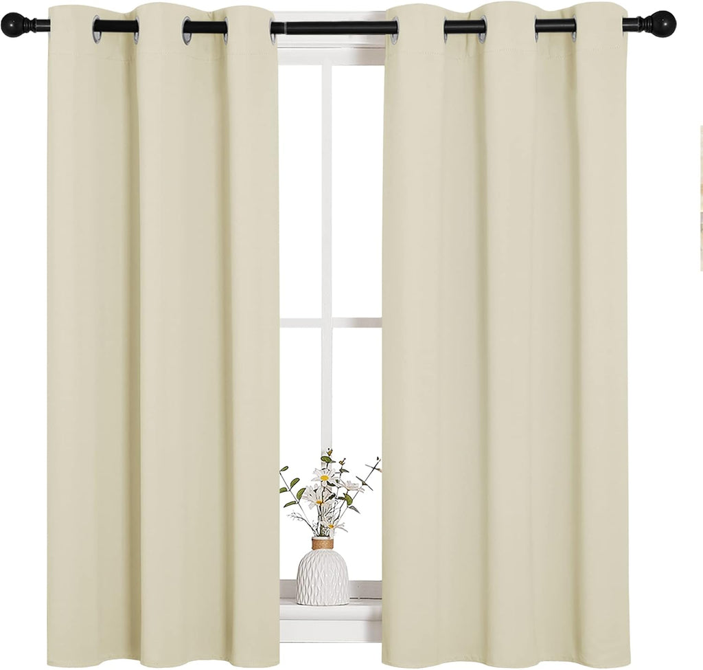 NICETOWN Room Darkening Curtain Panels - Thermal Insulated Grommet Top Drapes | Beige, 2 Panels, W34 x L45