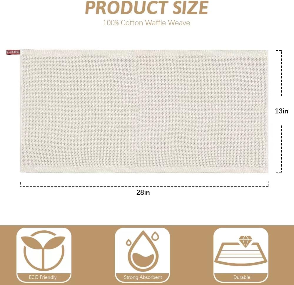Nialnant Kitchen Towels - 100% Cotton Waffle Weave, Extra Soft & Absorbent | 6 Pack, 13 x 28 Inch, Beige