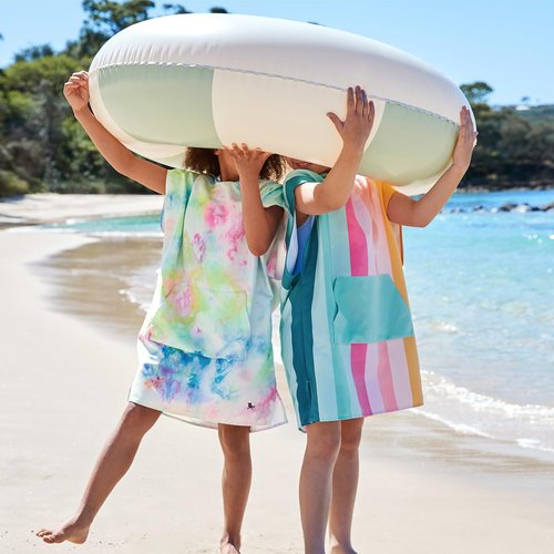Dock & Bay Poncho with Hood - for Kids - Super Absorbent, Quick Dry - Includes Bag - Coastal Candy, Medium (Age 7-10)