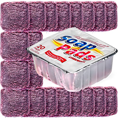 SteadMax 20 Pack Steel Wool Soap Pads for Tough Kitchen Cleaning