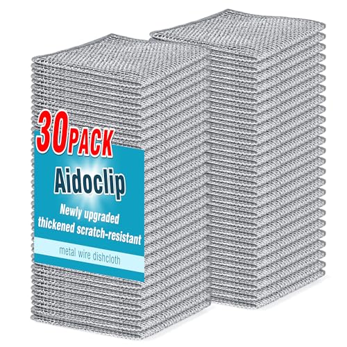 Aidoclip 30PCS Non-Scratch Steel Wool Dishcloths for Kitchen Cleaning