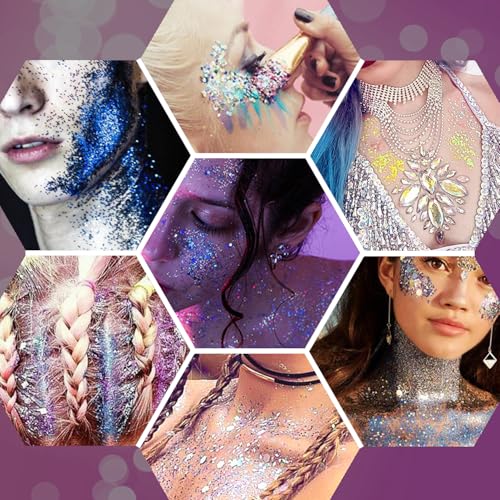 JASSINS 2-Pack Blue & White Body Glitter Gel - Chunky Mermaid Face & Hair Makeup