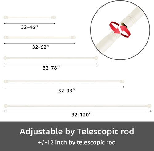 GXOACKJ Decorative Curtain Rods - Heavy Duty Metal, Ivory White, 32-62 Inch with Brackets