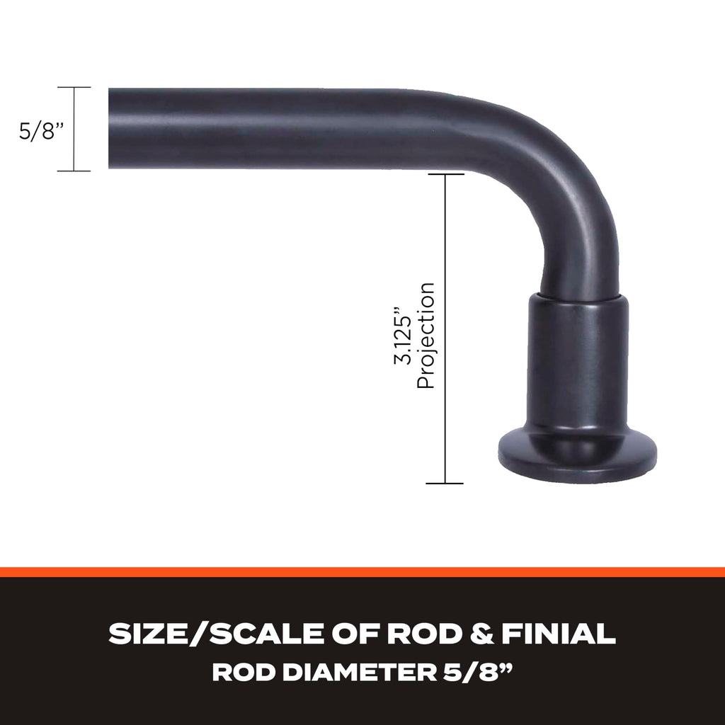 Sun Zero – Wrap Around Curtain Rod, Blackout Room Darkening Design with 5/8" Steel Tube, Adjustable 28–48", Black