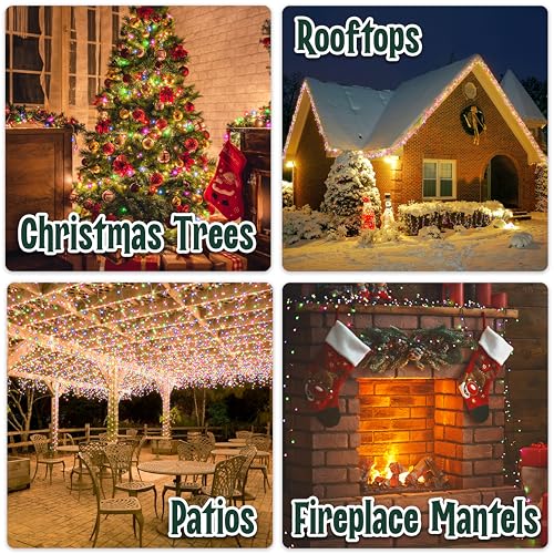 Green Multicolored Warm Christmas String Lights - 50 LED, 10.4ft