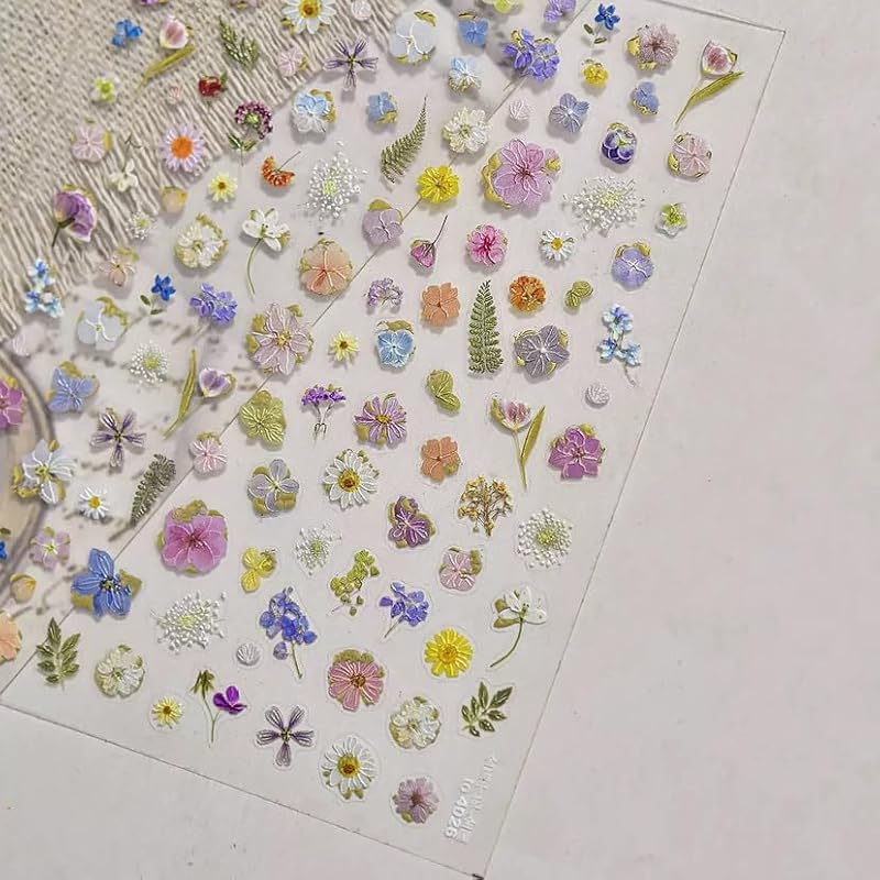 5D Embossed Floral Nail Art Stickers Guroenky Self-Adhesive Flower Decals