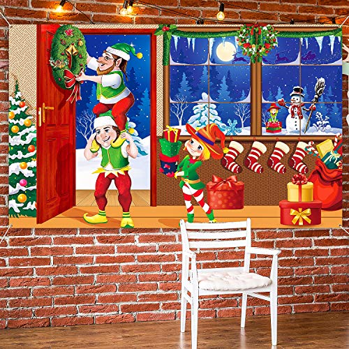 Christmas Photo Backdrop Banner for Photography Scene Decor - Santa Elves Snow Winter Scene