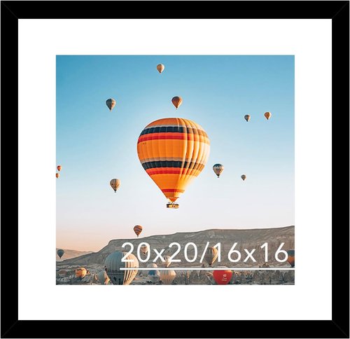 JCJMY 20x20 Black Picture Frame - Display 16x16 Photos with Mat or 20x20 Without | Shatter-Resistant Plexiglass