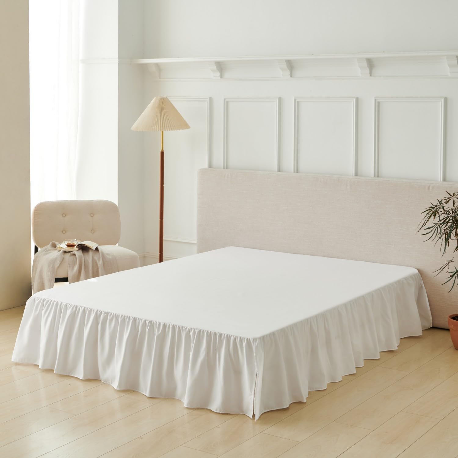 Bed Skirt Full Size Ruffled Bed Skirt with Split Corners, Full Bed Skirts 14 Inch Drop with Platform, White, 14'' Full