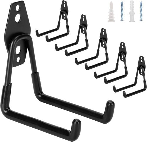 Heavy Duty Garage Hooks - 6 Pack Utility Steel Hangers for Organizing Tools, Ladders & Bikes