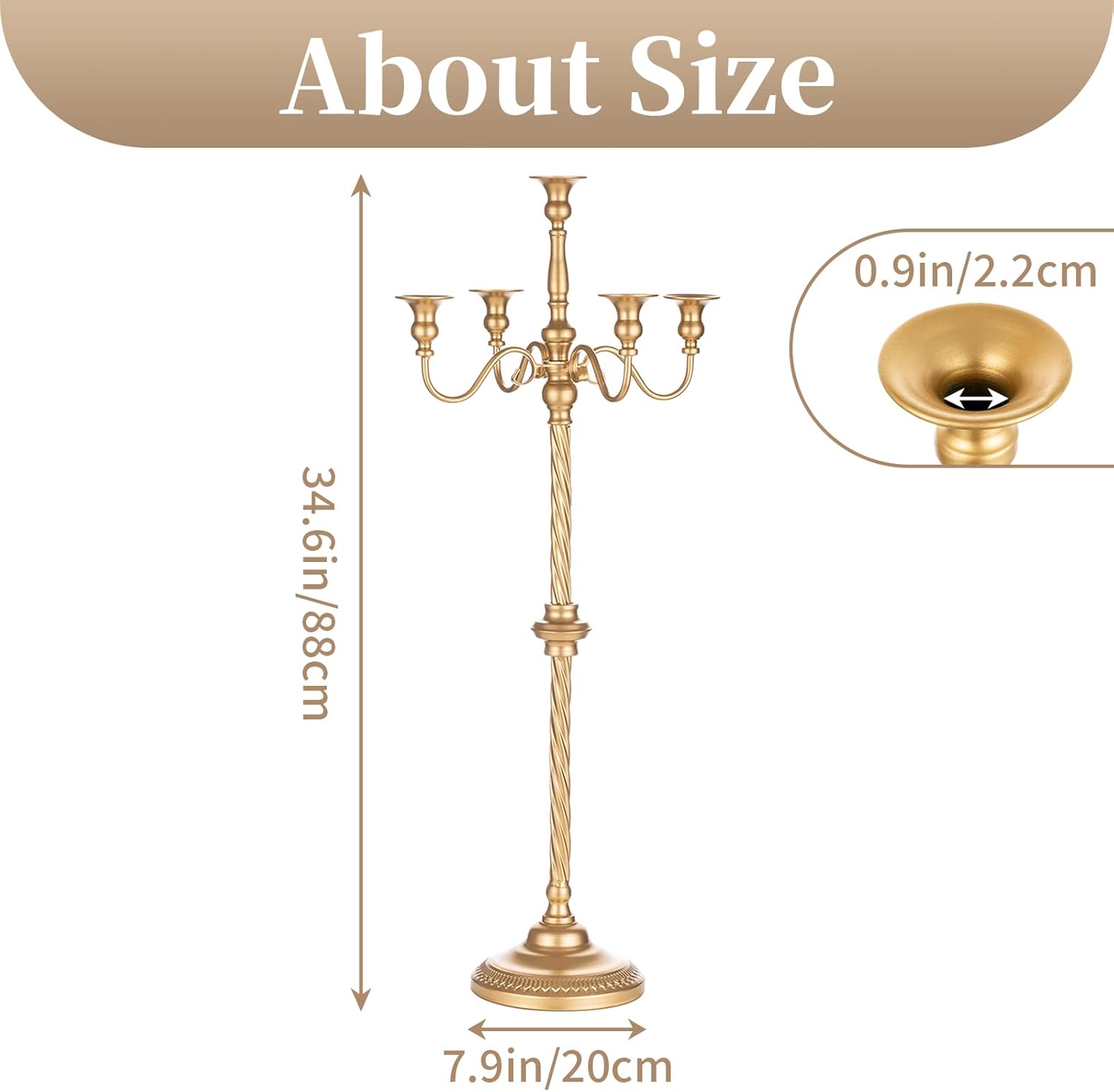 Sziqiqi Gold Floor Candelabra | Tall 5-Arm Candle Holder for Elegant Centerpieces