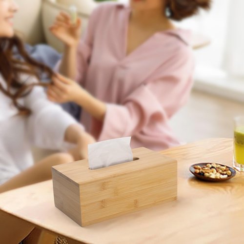Tissue Box Cover, Rectangular Tissue Box Holder, Bamboo Facial Paper Holder for Bathroom, Bedroom, Dinner Table, Office (1 Pack, 9.8 x 5.5 x 3.7 inch)