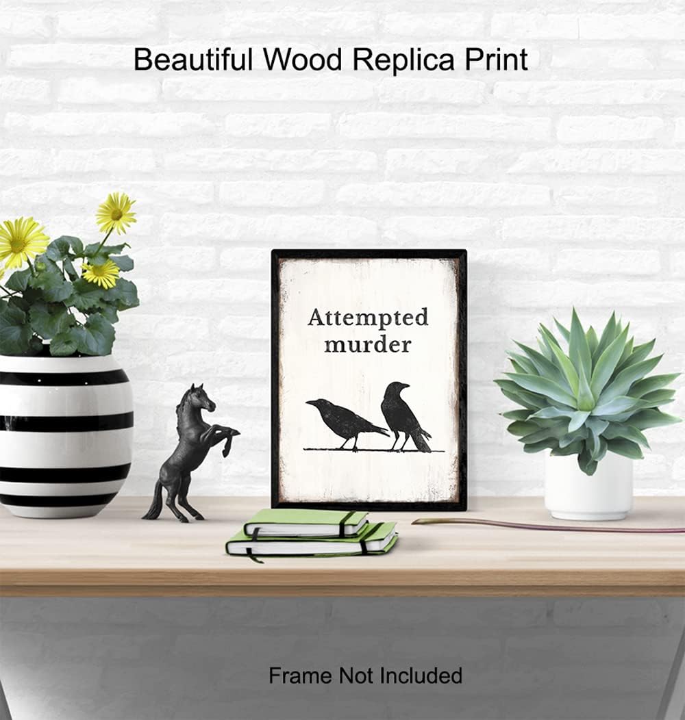 Raven Crow Typography Wall Art - Gothic 11x14 Poster for Home Aesthetic & Halloween Decor