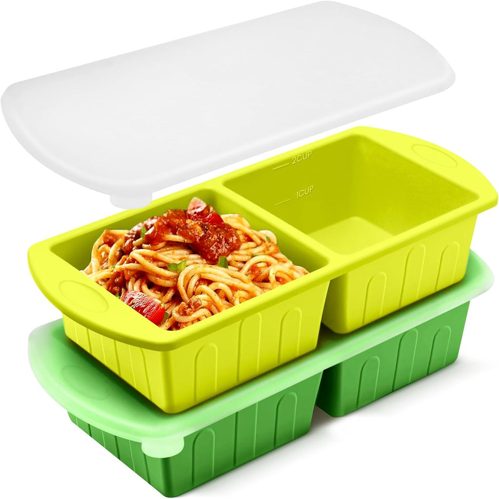 Skiennix Silicone Freezer Trays - 2 Pack With Lid for Easy Storage | Leakproof Soup Molds, 2 Cup