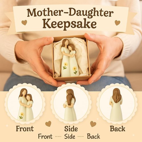 iStatue Mother Daughter Figurine - Hand-Painted Resin Hugging Statue | Ivory Home Décor Keepsake for Moms