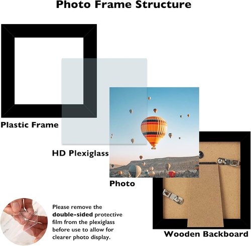 JCJMY 4x4 Picture Frame - Black Wall Hanging & Tabletop Display | Shatter-Resistant Plexiglass