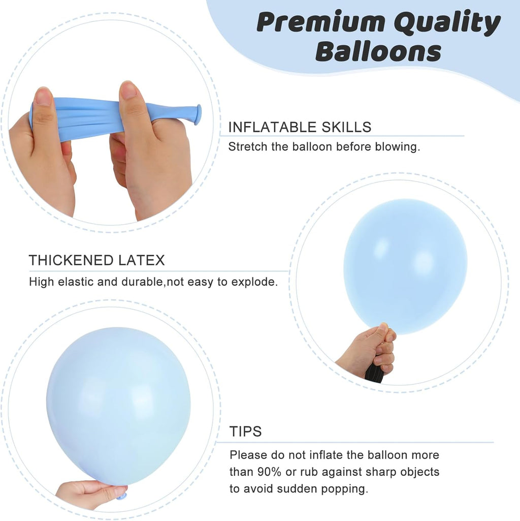 RUBFAC Light Baby Blue Balloons - 135pcs in Various Sizes for Baby Shower & Birthday Decorations | Latex Pastel Blue