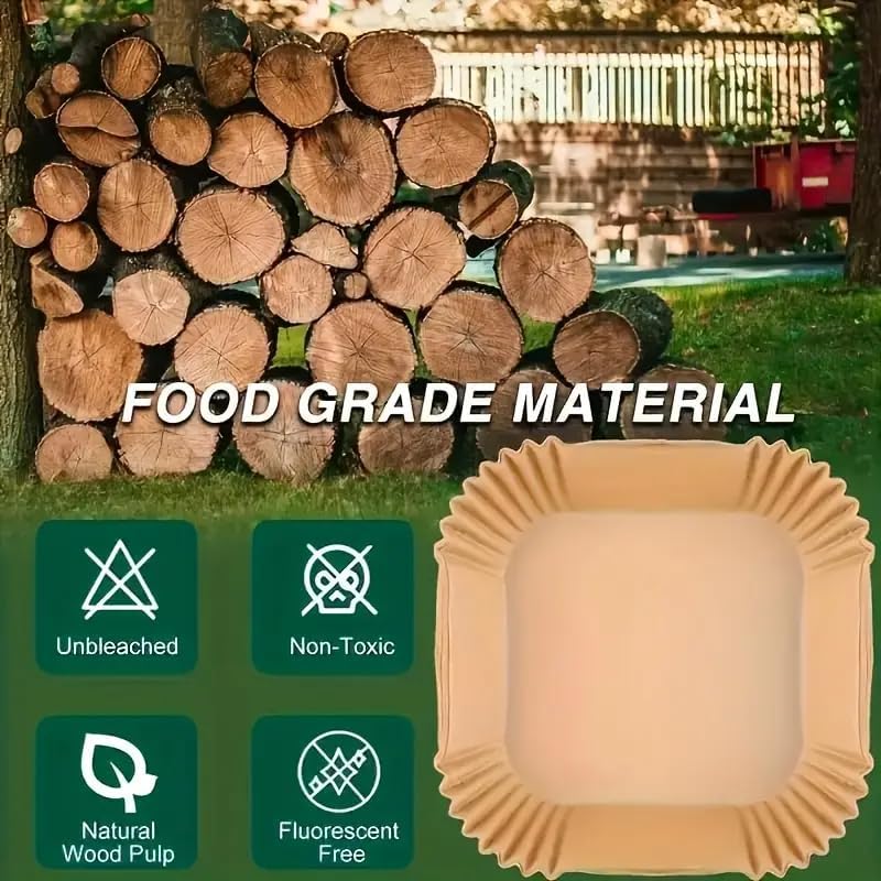 Skiennix Air Fryer Paper Liners - 200 Pcs Non-Stick & Leak-Proof 8" Square Parchment Liners
