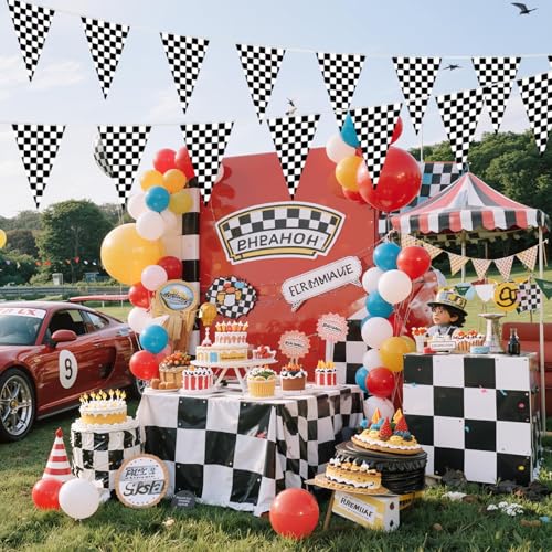 100ft Black Checkered Flag Banner - Double-Sided Race Car Party Decoration