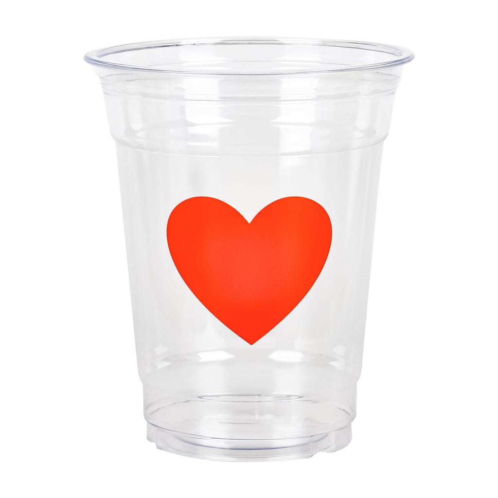 AimFun 50Pcs Valentine's Day Plastic Cups Red Heart Party Cups 12oz Clear Heart Disposable Drinking Cups for Valentines Wedding Galentine's Day Anniversary Party Supplies