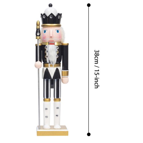 KI Store Black and White Christmas Nutcracker 15-Inch Set of 4 Wooden King and Soldier Nutcracker Figurine Display Set for Christmas Decorations