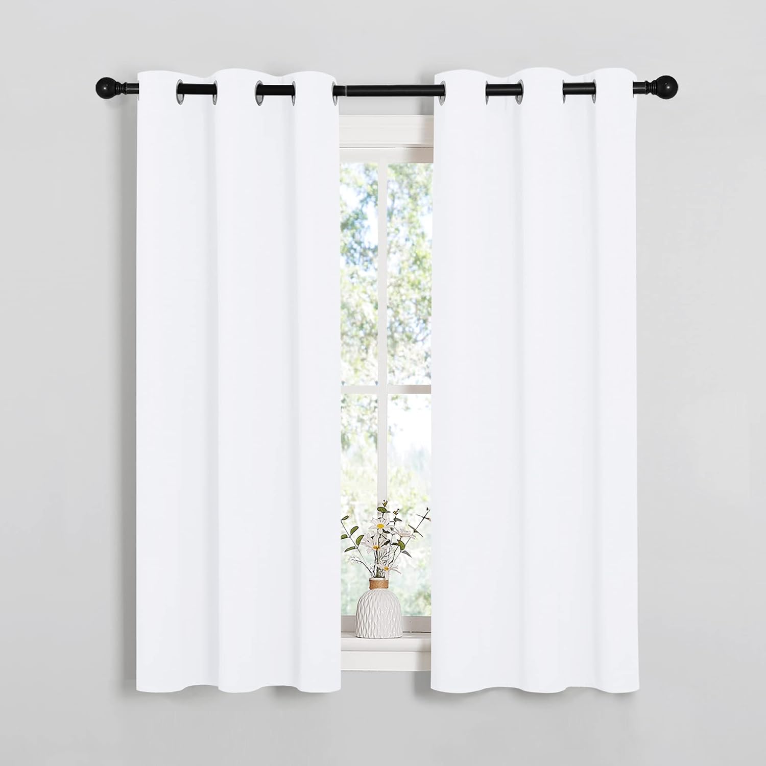 NICETOWN Light Blocking Curtain Panels - Easy-Care Solid Grommet Drapes for Bedroom | 34x54 Inches, White (2 Panels)