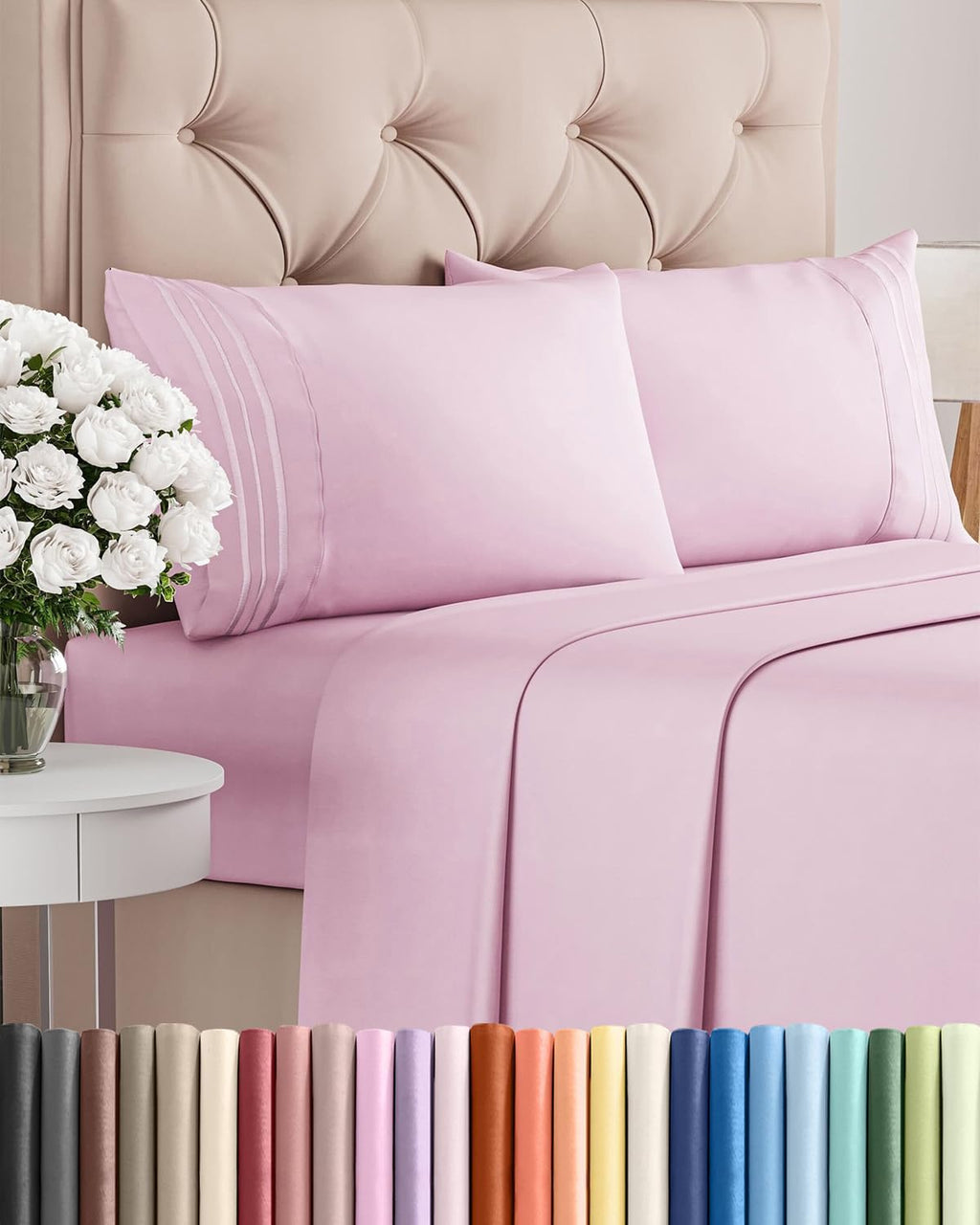 Skiennix Full Size 4-Piece Sheet Set - Comfy Cooling Bed Sheets - Luxury Hotel Quality - Light Pink, Deep Pockets