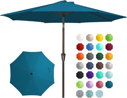 JEAREY 9FT Outdoor Patio Umbrella - UV Protection & Waterproof with Push Button Tilt | Lake Blue