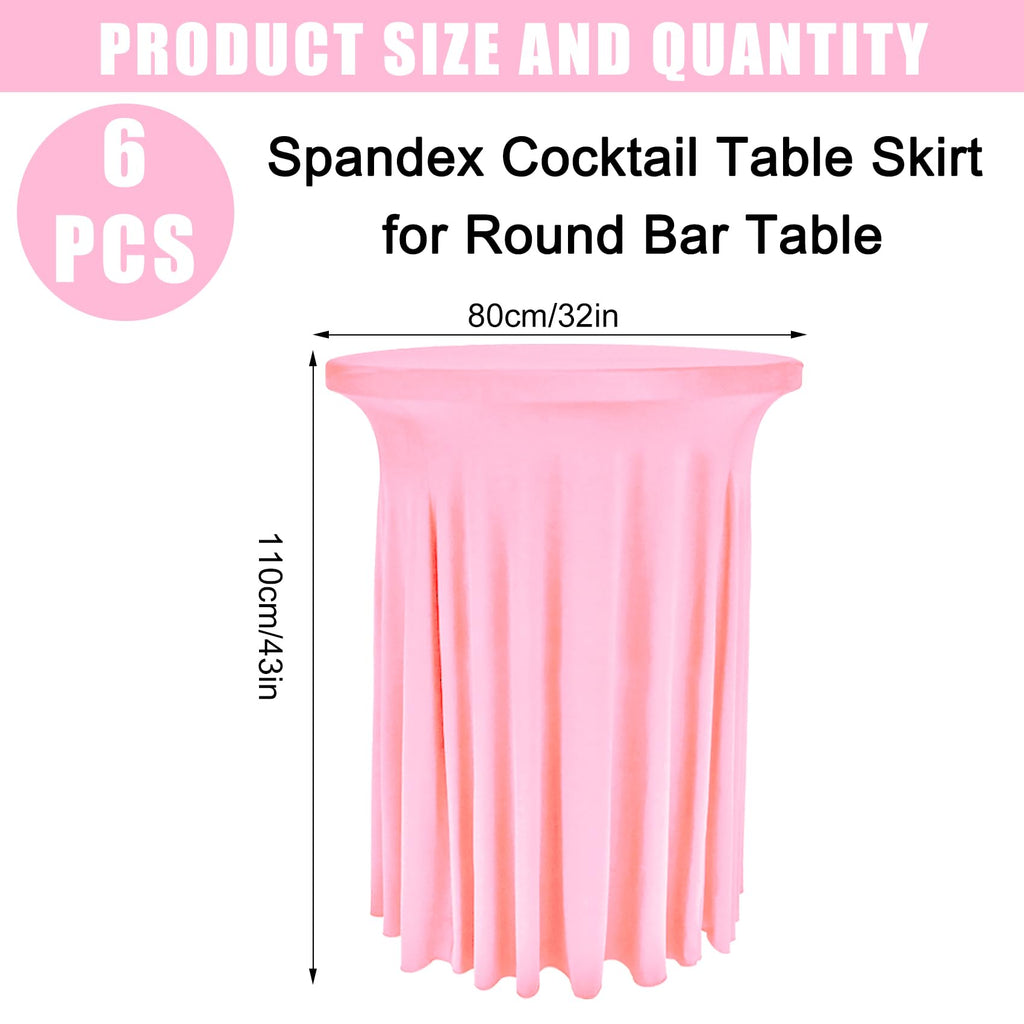 6 Pack Round Cocktail Tablecloth 32"x 43" Spandex Cocktail Table Skirt, Washable Stretch Fitted Table Covers for High Top Bar, Wedding, Party, Events (Pink)