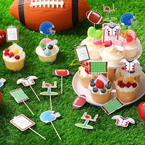 GlikCeil 60 Pcs Football Cupcake Toppers Sports Cake Decorations