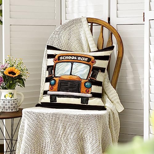 AVOIN Colorlife Back to School Bus Throw Pillow Cover, 18x18 Inch