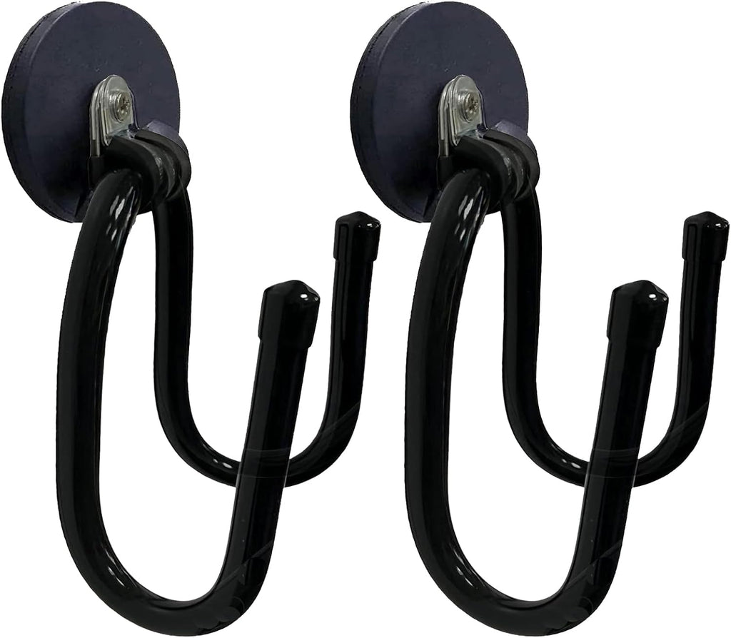 Pmsanzay Heavy-Duty Magnetic Garage Storage Hooks - Rubber Coated Organizer for Tools | 2 Pack (Black)