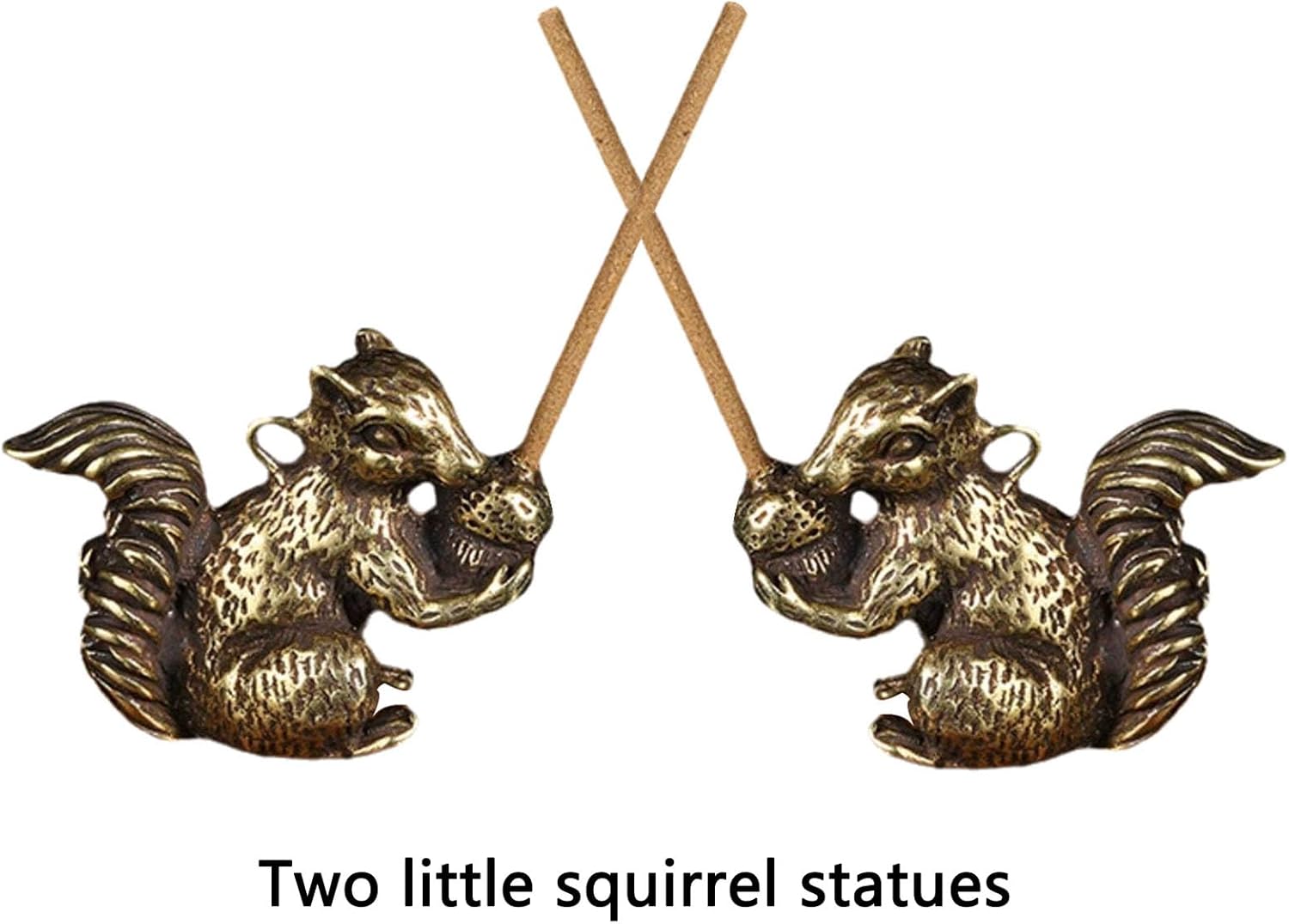 Skiennix Brass Squirrel Figurines - Antique Bronze Animal Decor | 2pcs Small Incense Holders (1.6x1.2x0.6in)