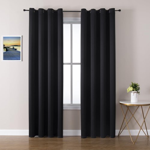 ChrisDowa Blackout Curtains - 108 Inch Long Grommet Thermal Insulated Room Darkening Panels | Black, 2-Pack