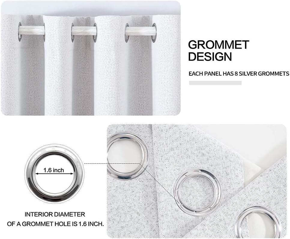 MIULEE Blackout Curtains - 100% Thermal Insulated Linen Texture | Grayish White, 52x72 Inch (2 Panels)