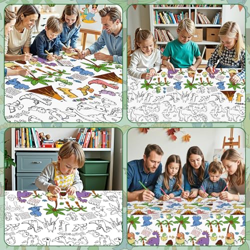 Litmitfu Giant Dinosaur Coloring Tablecloth, Green Dino Activity Paper Cover