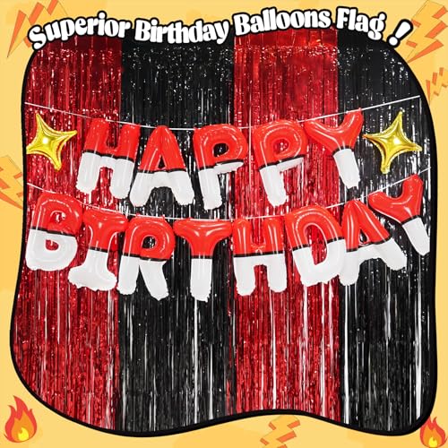 Red White Happy Birthday Banner with Anime Theme Balloons