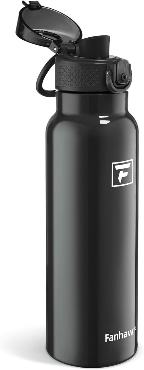 Fanhaw Daylite Series 24 oz Insulated Stainless Steel Water Bottle - Leakproof Double-Wall Design | Glossy Black