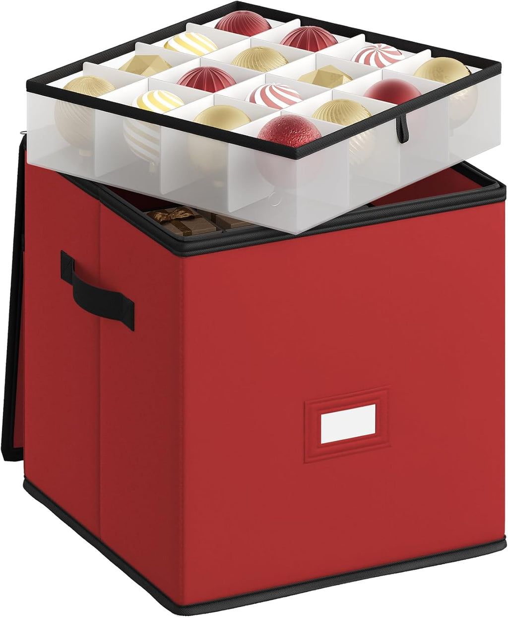 SONGMICS Christmas Ornament Storage Box - Stackable Dual-Zipper Container with 64 Slots, Cherry Red