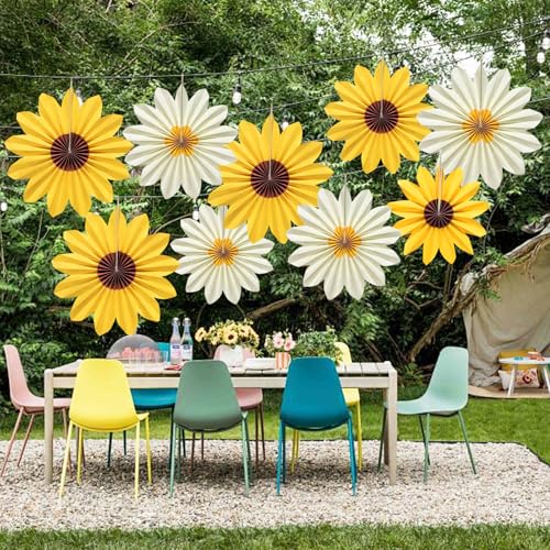 Sunflower Paper Fans - 9pcs Yellow Flower Decorations for Parties