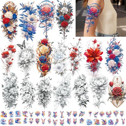 Temporary Tattoo Half Sleeve 57 Sheets Waterproof Flower Body Art