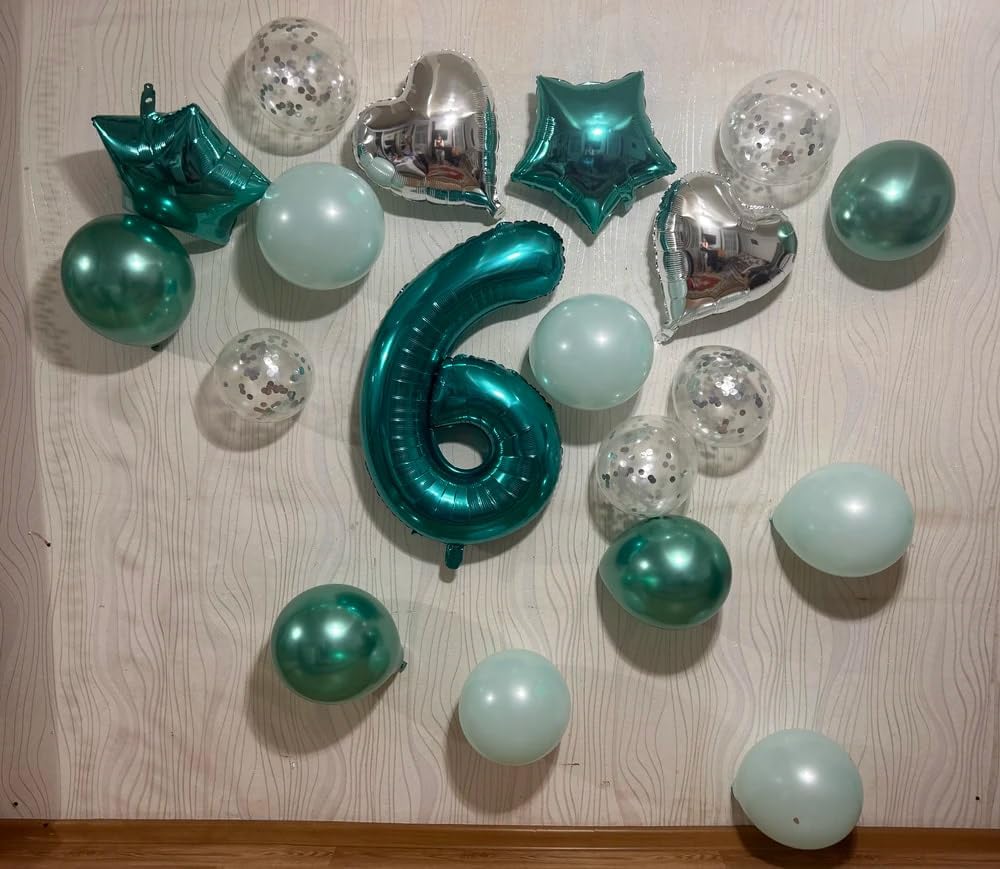 Teal Blue Number 6 Balloon - 40 Inch Birthday Decoration for 6th Birthday Party