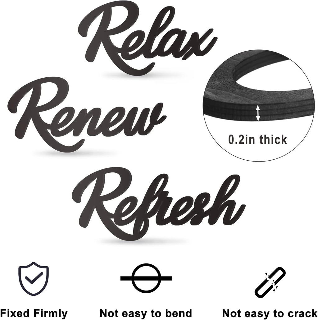 Skiennix Black Wooden Bathroom Sign - 3-Piece Wall Art Set for Farmhouse Decor | Relax, Renew, Refresh