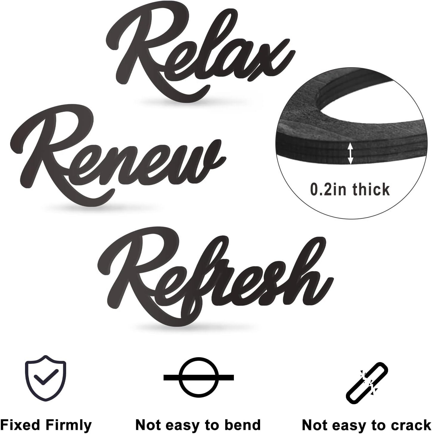 Skiennix Black Wooden Bathroom Sign - 3-Piece Wall Art Set for Farmhouse Decor | Relax, Renew, Refresh