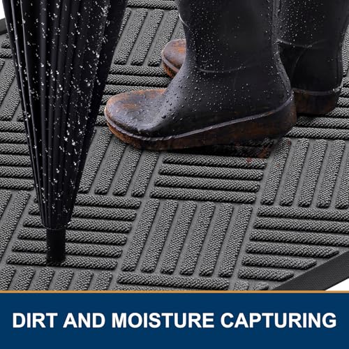 Smiry Grey Natural Rubber Front Door Mat 29.5x17 Inch - Non-Slip