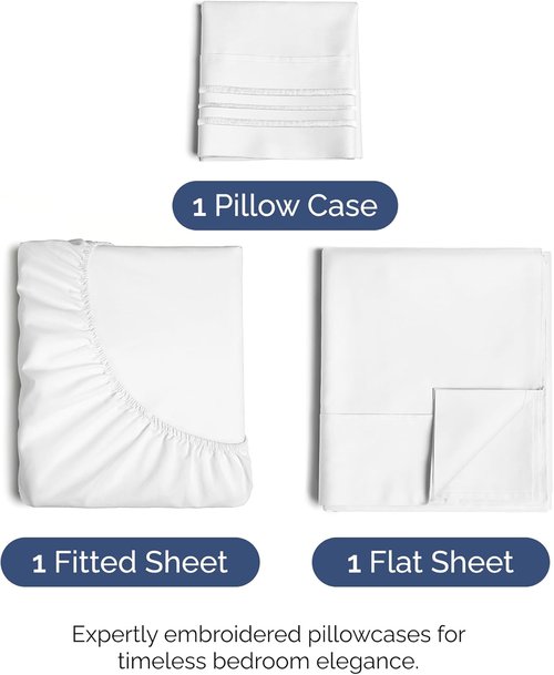 Comfy Twin Size 3 Piece Sheet Set by [Brand Name] - Breathable Cooling Bed Sheets | Ultra-Soft, Deep Pockets, Oeko-Tex Certified - White